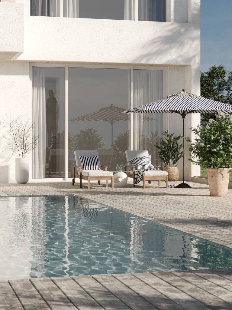 NINEONE Poolside CGI. Detail of the caustic of pool water