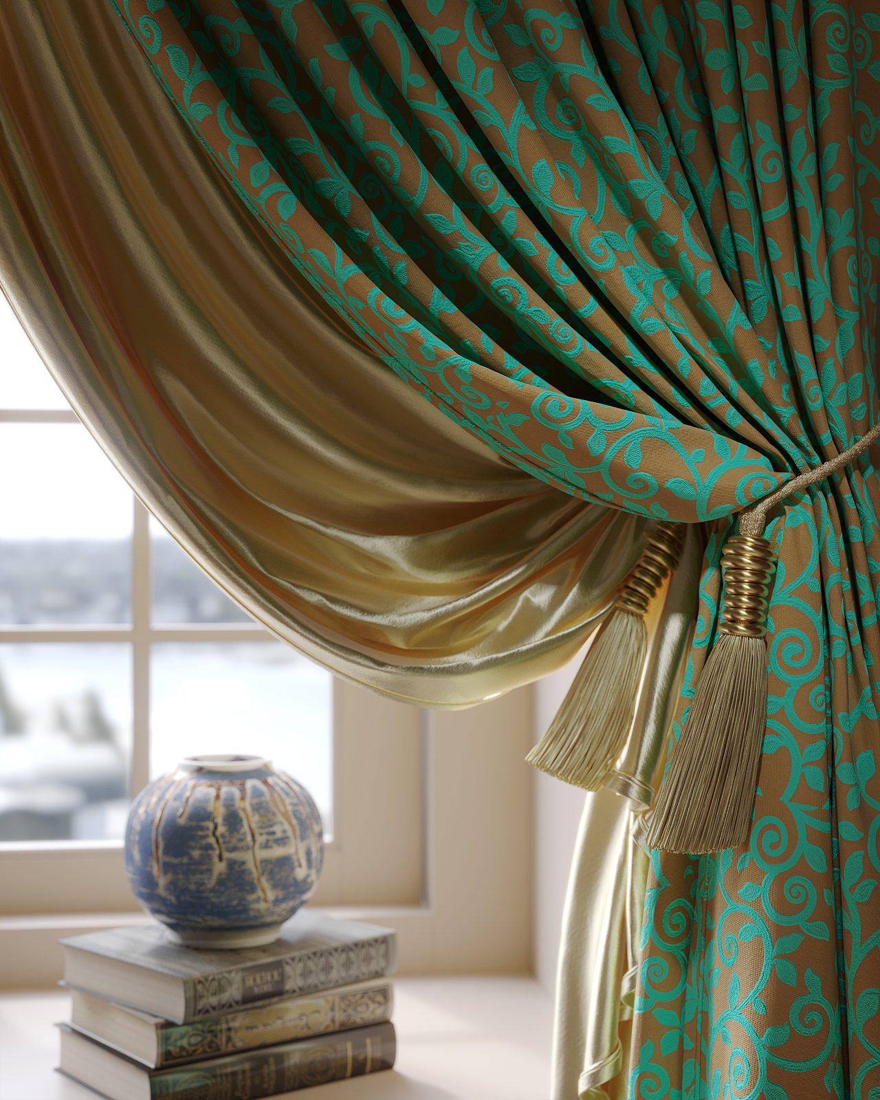 This image is 3d rendering architectural visualization. The details of the color and texture of the fabric.